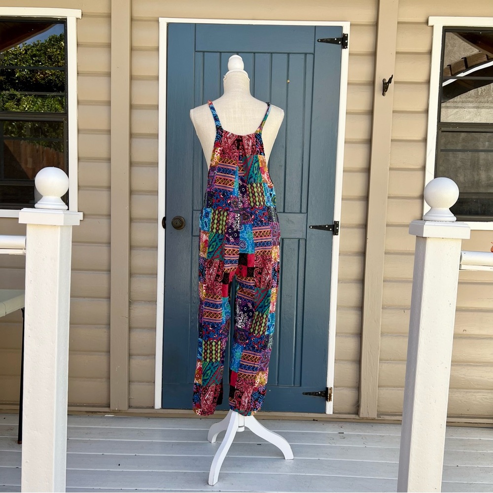 Boho Bright Multicolor Patchwork Overalls Women’s… - image 3